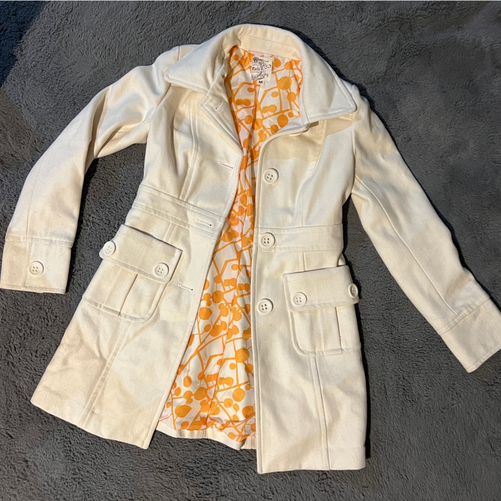 Tulle Peacoat Women’s Medium Ivory Wool Blend Long Jacket